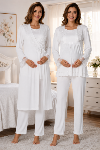 Effortt 2018E Ekru Kolay Emzirme Özellikli Sabahlıklı Lohusa Pijama Takımı Effortt 2018E Ekru Kolay Emzirme Özellikli Sabahlıklı Lohusa Pijama Takımı
